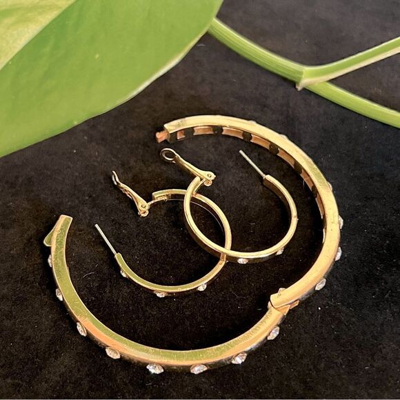 Gold-Tone and Crystal Studded Bracelet and Earrings Set - Picture 3 of 4